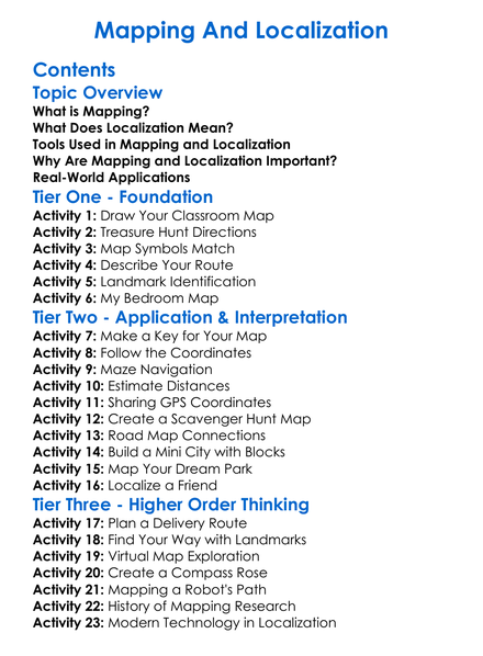 Mapping And Localization Worksheet Activity Booklet