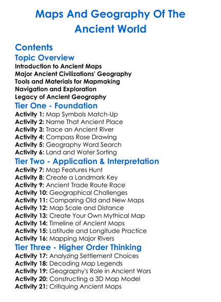 Maps And Geography Of The Ancient World Worksheet Activity Booklet