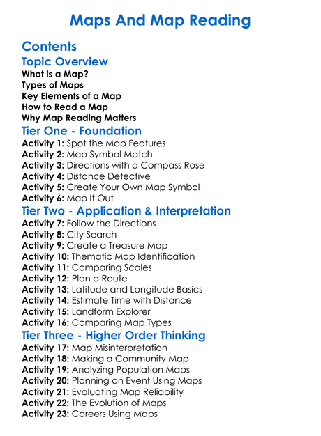 Maps And Map Reading Worksheet Activity Booklet