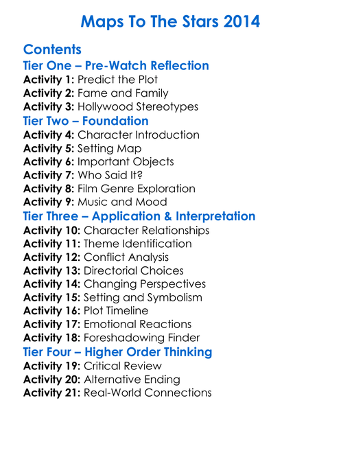 Maps To The Stars 2014 Worksheet Activity Booklet