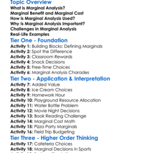 Marginal Analysis Worksheet Activity Booklet