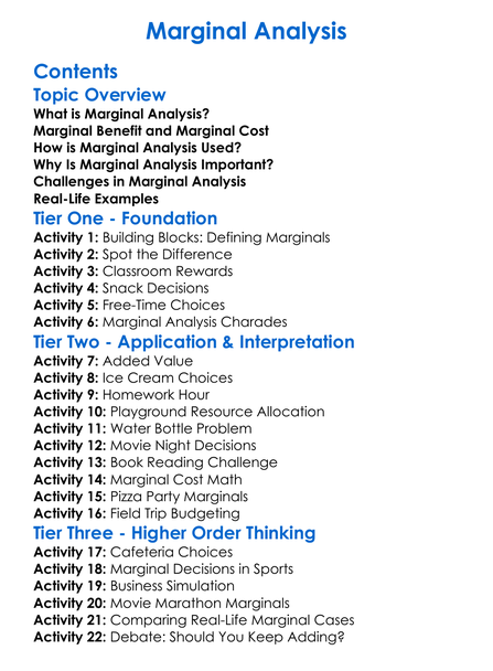 Marginal Analysis Worksheet Activity Booklet
