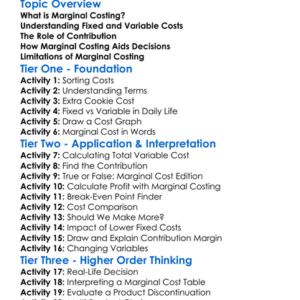 Marginal Costing Worksheet Activity Booklet