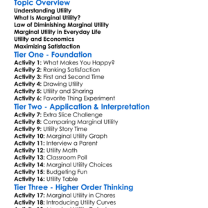 Marginal Utility Worksheet Activity Booklet