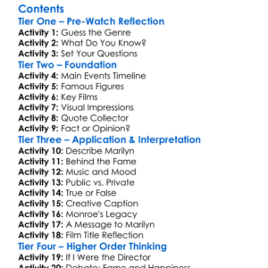 Marilyn Monroe The Mortal Goddess 1994 Worksheet Activity Booklet