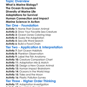 Marine Biology Basics Worksheet Activity Booklet