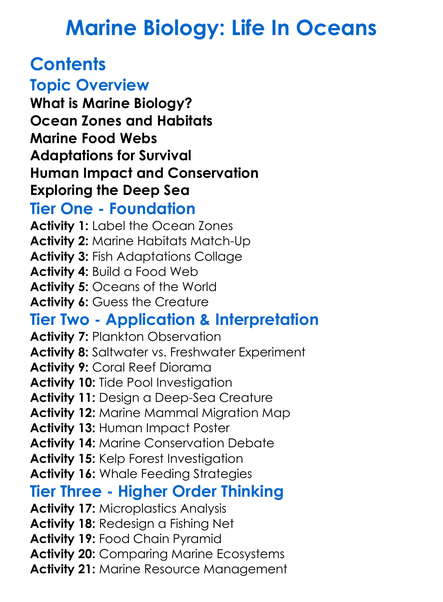 Marine Biology Life In Oceans Worksheet Activity Booklet