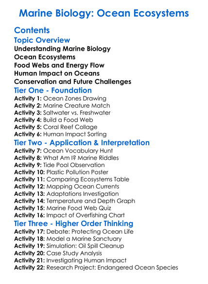 Marine Biology Ocean Ecosystems Worksheet Activity Booklet