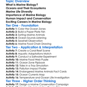 Marine Biology Worksheet Activity Booklet