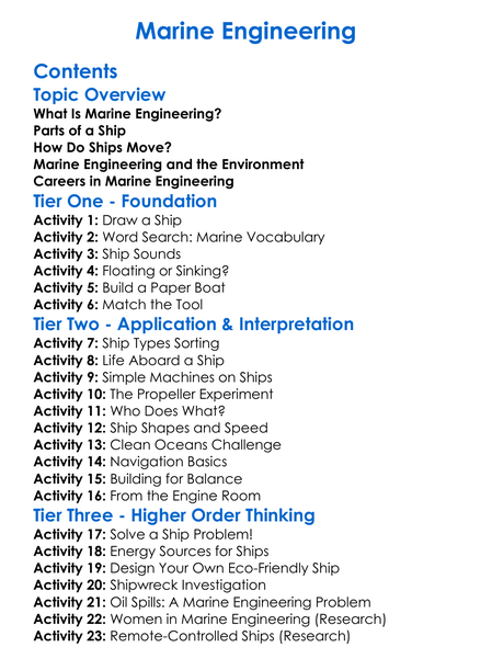 Marine Engineering Worksheet Activity Booklet