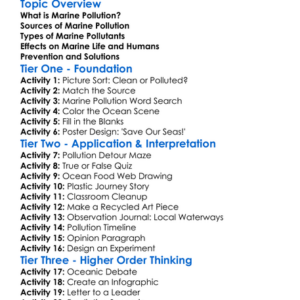 Marine Pollution Worksheet Activity Booklet