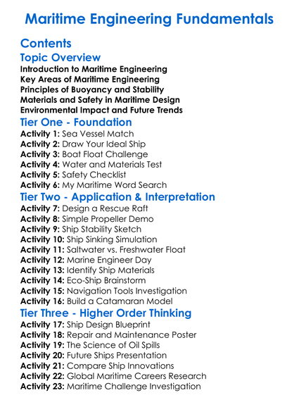 Maritime Engineering Fundamentals Worksheet Activity Booklet