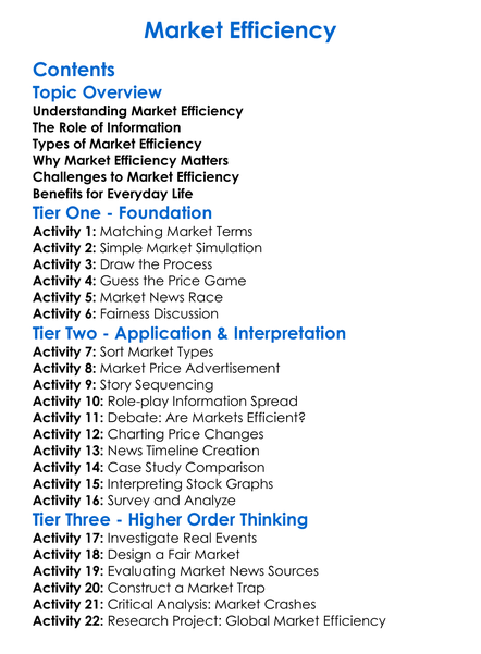 Market Efficiency Worksheet Activity Booklet