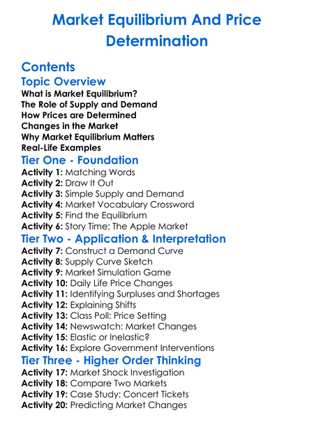 Market Equilibrium And Price Determination Worksheet Activity Booklet