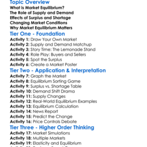 Market Equilibrium Worksheet Activity Booklet