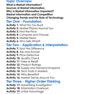 Market Information Worksheet Activity Booklet