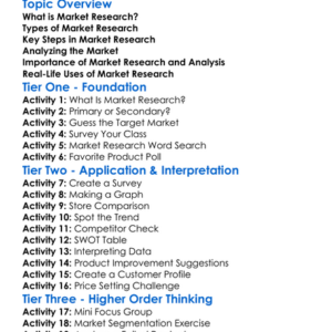 Market Research And Analysis Worksheet Activity Booklet