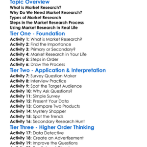 Market Research Basics Worksheet Activity Booklet