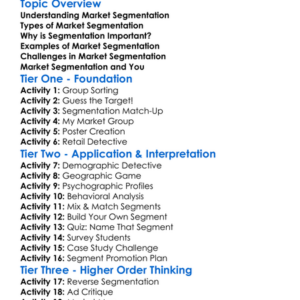 Market Segmentation Worksheet Activity Booklet