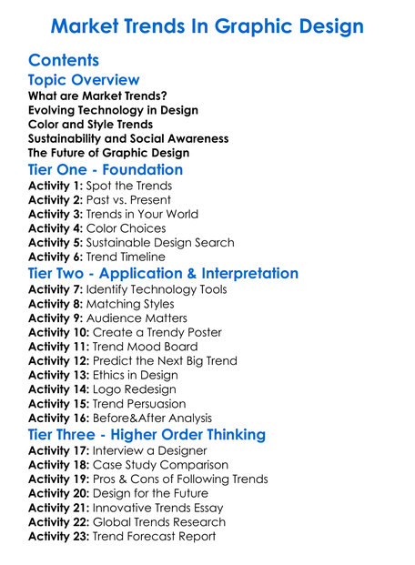 Market Trends In Graphic Design Worksheet Activity Booklet