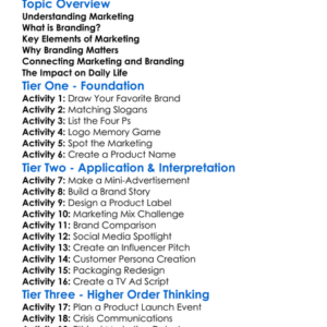 Marketing And Branding Worksheet Activity Booklet