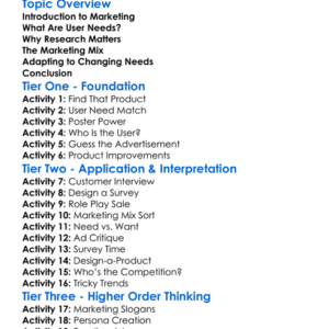 Marketing And User Needs Worksheet Activity Booklet