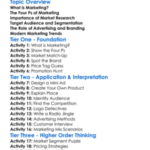 Marketing Fundamentals Worksheet Activity Booklet