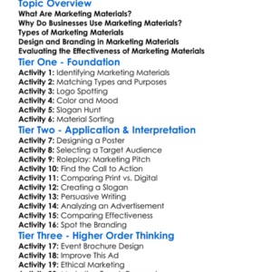 Marketing Materials Worksheet Activity Booklet