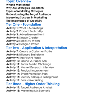 Marketing Strategies Worksheet Activity Booklet