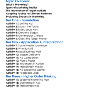 Marketing Tactics Worksheet Activity Booklet