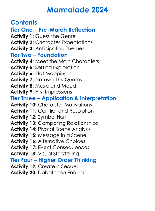 Marmalade 2024 Worksheet Activity Booklet
