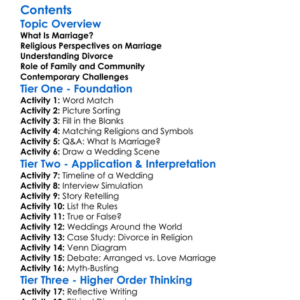 Marriage And Divorce In Religious Traditions Worksheet Activity Booklet
