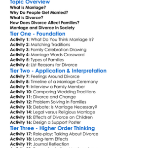 Marriage And Divorce Worksheet Activity Booklet