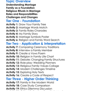 Marriage And Family In Religion Worksheet Activity Booklet