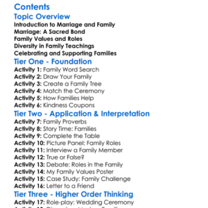 Marriage And Family In Religious Teachings Worksheet Activity Booklet
