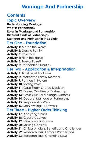 Marriage And Partnership Worksheet Activity Booklet
