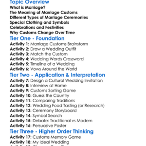Marriage Customs And Practices Worksheet Activity Booklet