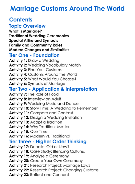 Marriage Customs Around The World Worksheet Activity Booklet