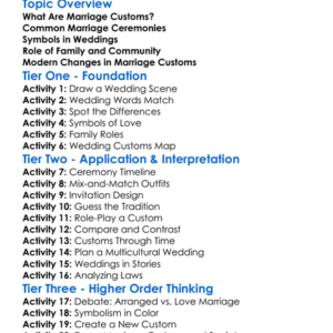 Marriage Customs Worksheet Activity Booklet