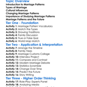Marriage Patterns Worksheet Activity Booklet