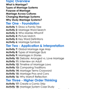 Marriage Systems Worksheet Activity Booklet