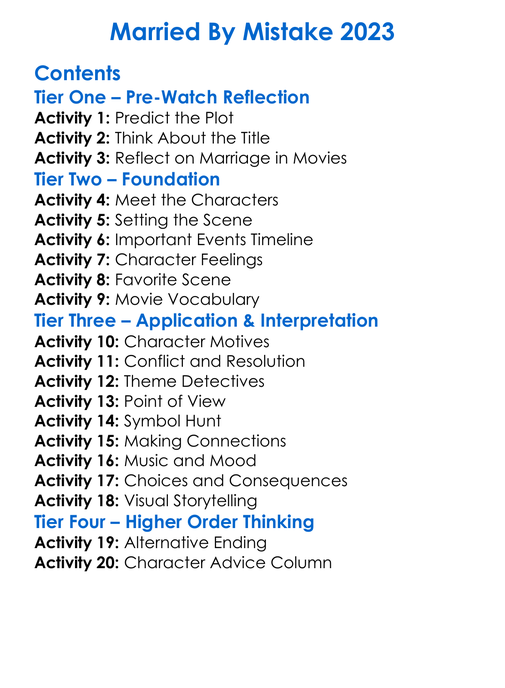 Married By Mistake 2023 Worksheet Activity Booklet