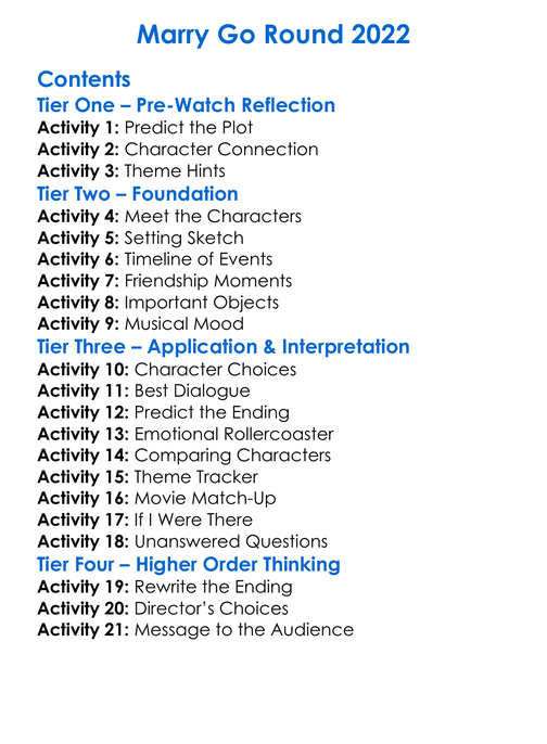 Marry Go Round 2022 Worksheet Activity Booklet