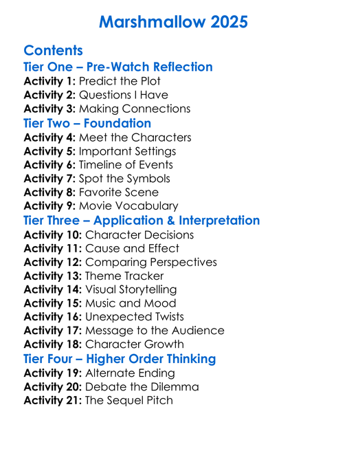 Marshmallow 2025 Worksheet Activity Booklet