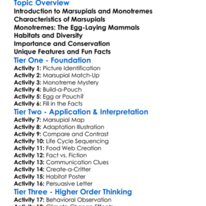 Marsupials And Monotremes Worksheet Activity Booklet
