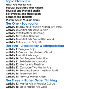 Martial Arts Introduction Worksheet Activity Booklet