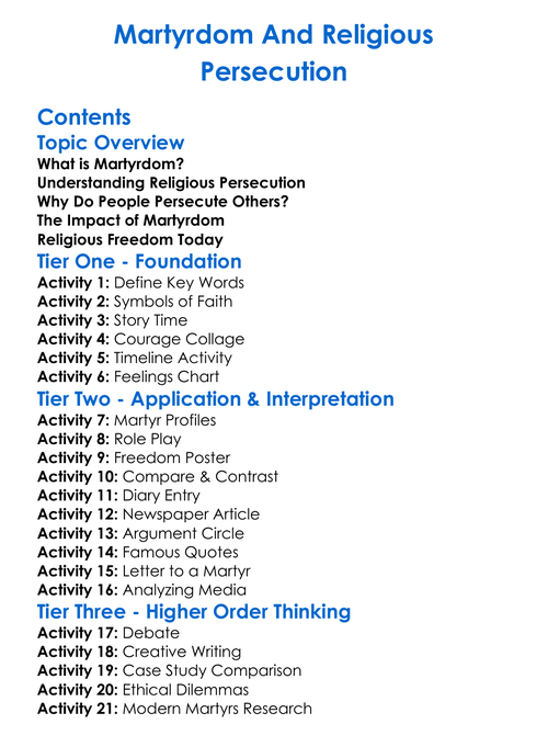 Martyrdom And Religious Persecution Worksheet Activity Booklet