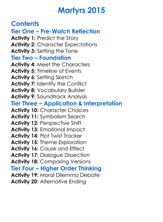 Martyrs 2015 Worksheet Activity Booklet