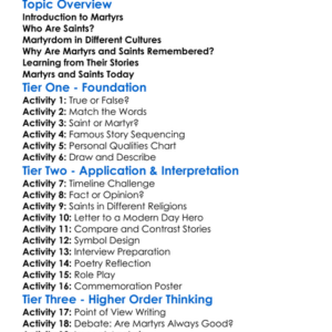 Martyrs And Saints Worksheet Activity Booklet