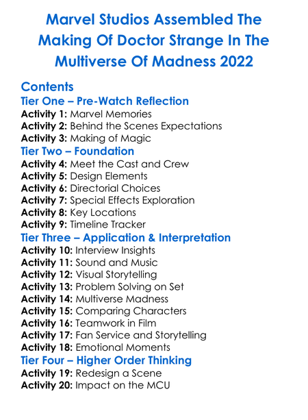 Marvel Studios Assembled The Making Of Doctor Strange In The Multiverse Of Madness 2022 Worksheet Activity Booklet